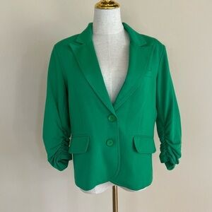 Gibson (from Nordstrom) Green Blazer - Single Button, 3/4 Ruched Sleeve, Lined